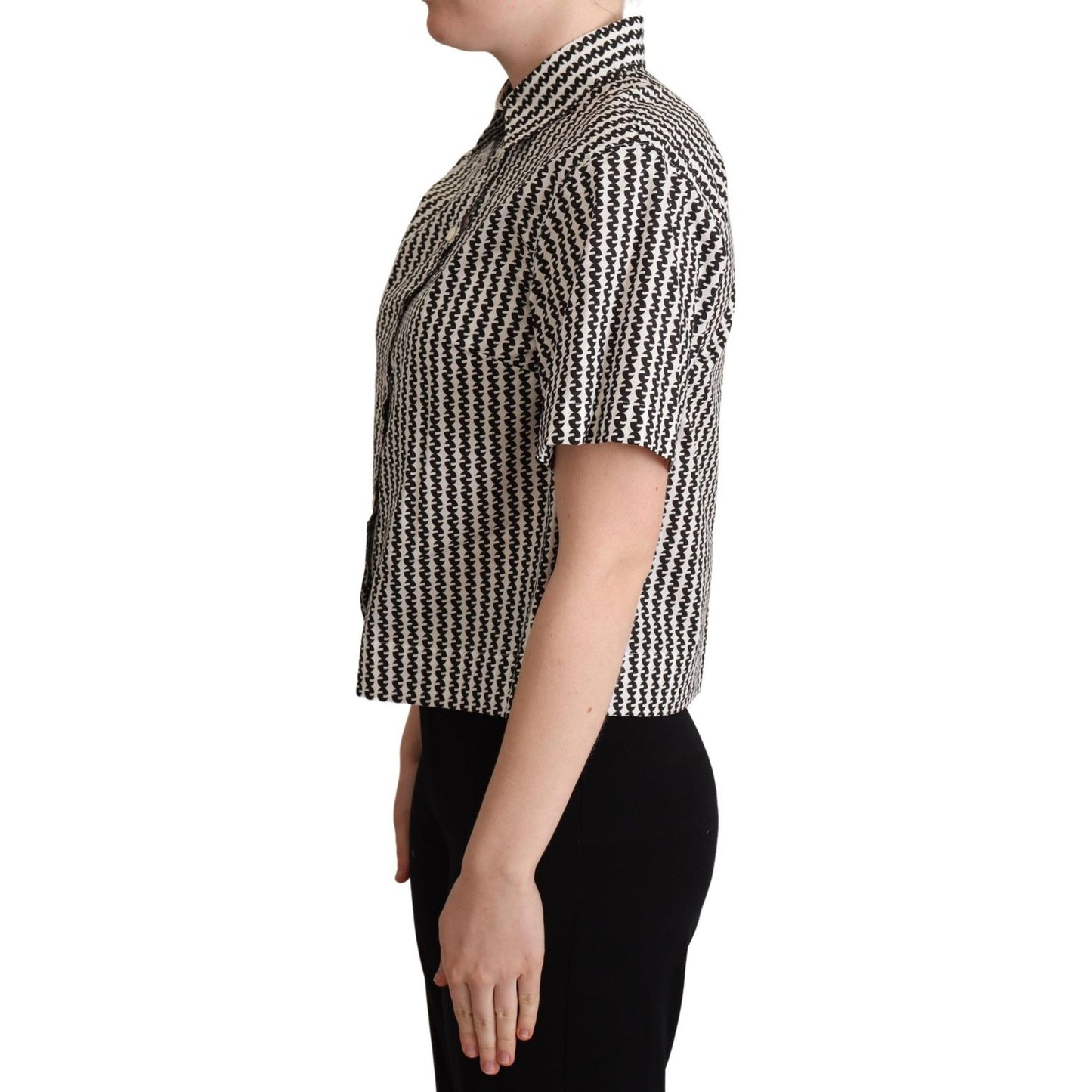 Dolce & Gabbana White Black Fantasy Pattern Shirt 1728,67345645728,Clothing,Dolce & Gabbana,IT40|S,Material: 100% Cotton,New with tags,Pattern - Shirts - Clothing,Shirts - Clothing,Shirts - Women - Clothing,Shortsleeve - Shirts - Clothing,White,Women,Wome