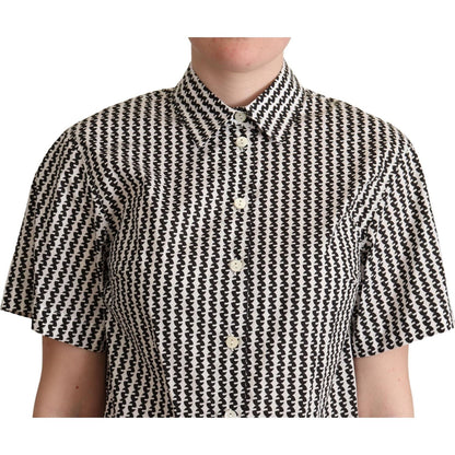 Dolce & Gabbana White Black Fantasy Pattern Shirt 1728,67345645728,Clothing,Dolce & Gabbana,IT40|S,Material: 100% Cotton,New with tags,Pattern - Shirts - Clothing,Shirts - Clothing,Shirts - Women - Clothing,Shortsleeve - Shirts - Clothing,White,Women,Wome