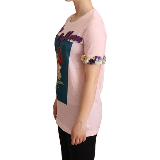 Dolce & Gabbana Elegant Floral Rose Applique T-Shirt Dolce & Gabbana Rosy Brown