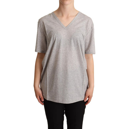 Dolce & Gabbana Gray Solid 100% Cotton V-neck Top T-shirt 1728,67345645728,Clothing,Dolce & Gabbana,Gray,IT40|S,Material: 100% Cotton,New with tags,T-Shirts - Clothing,T-Shirts - T-Shirts - Clothing,Tops & T-Shirts - Women - Clothing,Women,Women - Clothin