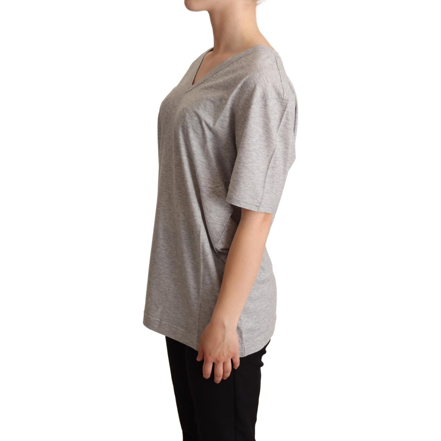 Dolce & Gabbana Gray Solid 100% Cotton V-neck Top T-shirt 1728,67345645728,Clothing,Dolce & Gabbana,Gray,IT40|S,Material: 100% Cotton,New with tags,T-Shirts - Clothing,T-Shirts - T-Shirts - Clothing,Tops & T-Shirts - Women - Clothing,Women,Women - Clothin