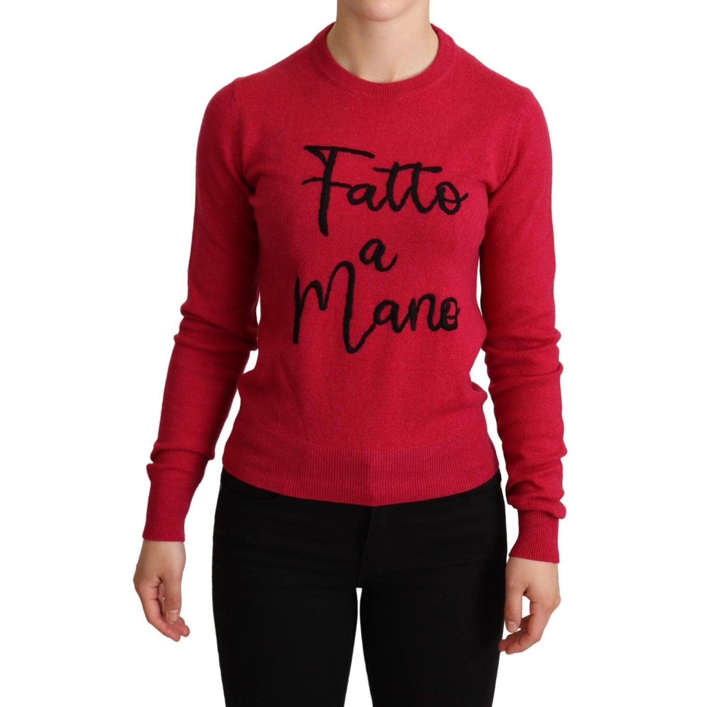Dolce & Gabbana Pink Embroidered Cashmere Wool Pullover Sweater