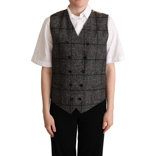Dolce & Gabbana Gray Wool Leopard Print Waistcoat Vest Dolce & Gabbana