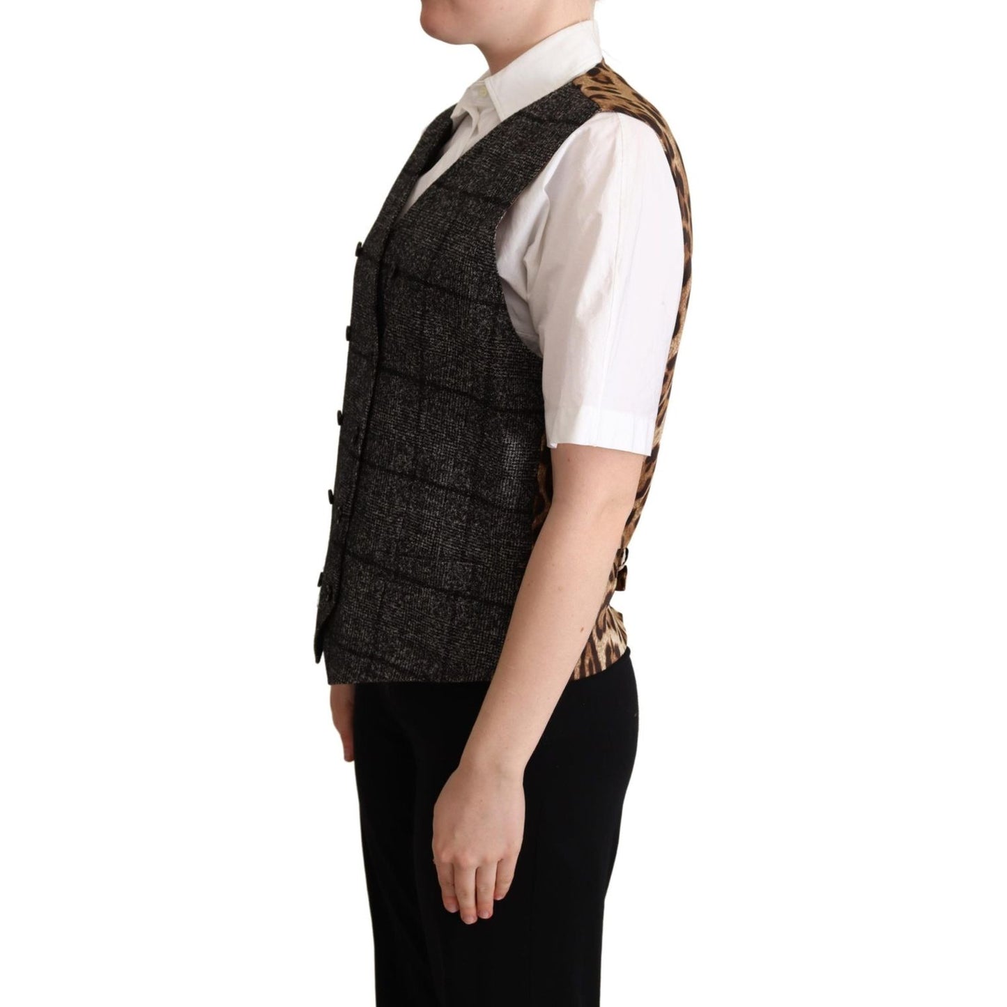 Dolce & Gabbana Gray Wool Leopard Print Waistcoat Vest Dolce & Gabbana