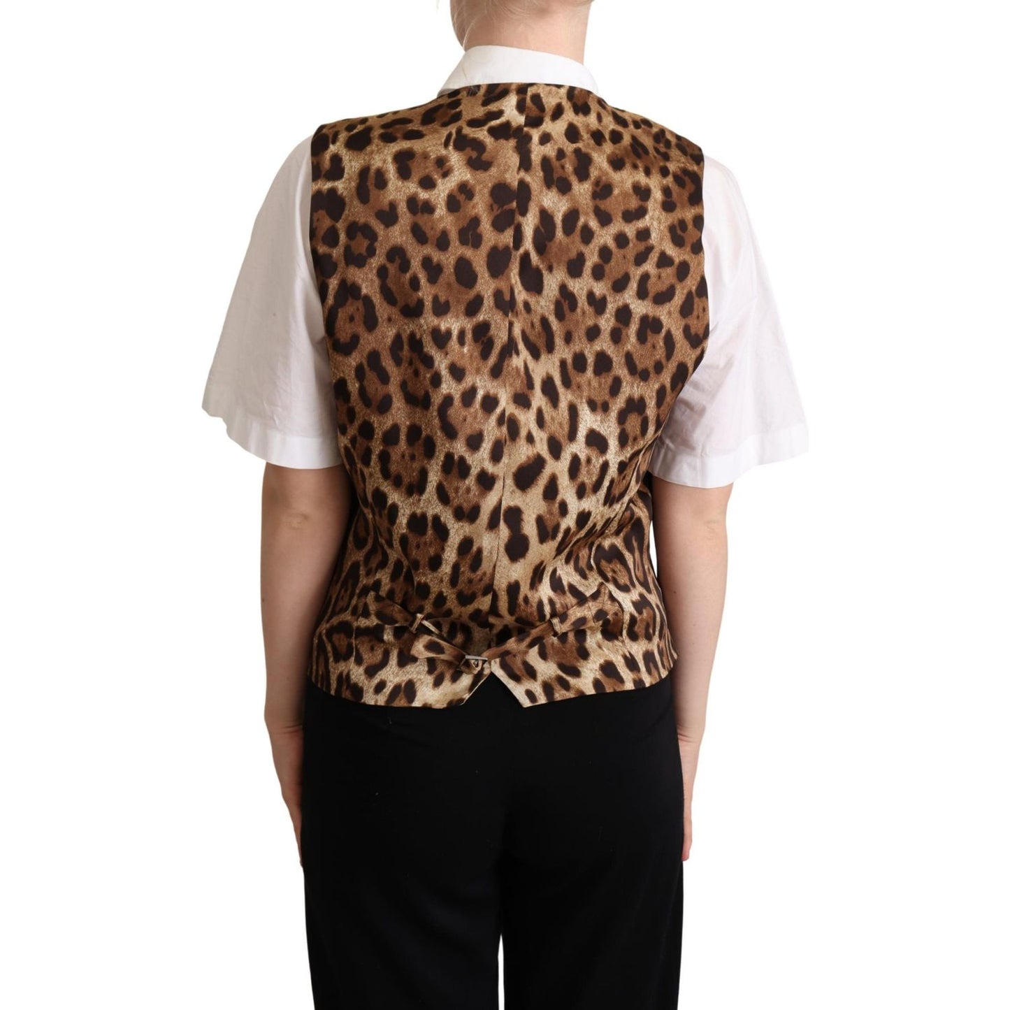 Dolce & Gabbana Gray Wool Leopard Print Waistcoat Vest Dolce & Gabbana