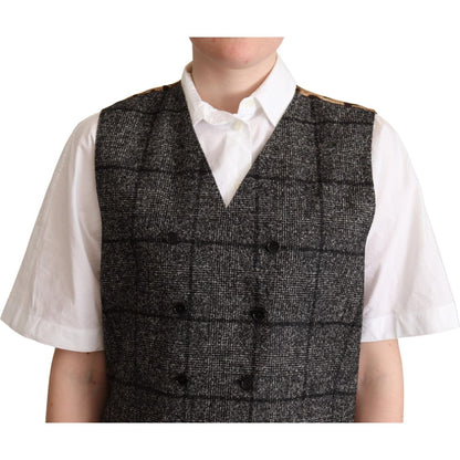 Dolce & Gabbana Gray Wool Leopard Print Waistcoat Vest Dolce & Gabbana