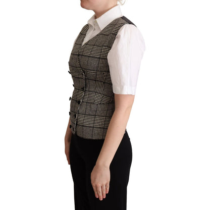 Dolce & Gabbana Gray Checkered Sleeveless Waistcoat Vest
