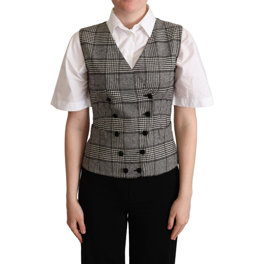Dolce & Gabbana Elegant Checkered Gray Silk Blend Vest Dolce & Gabbana Gray