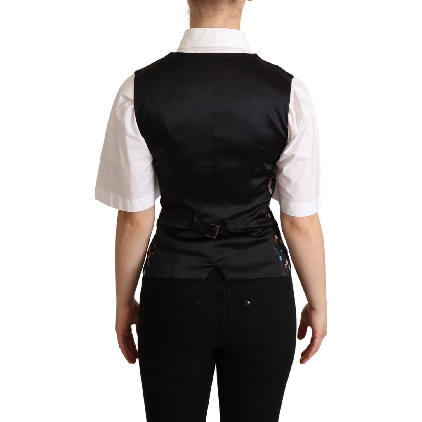 Dolce & Gabbana Black Jacquard Floral Waistcoat Vest