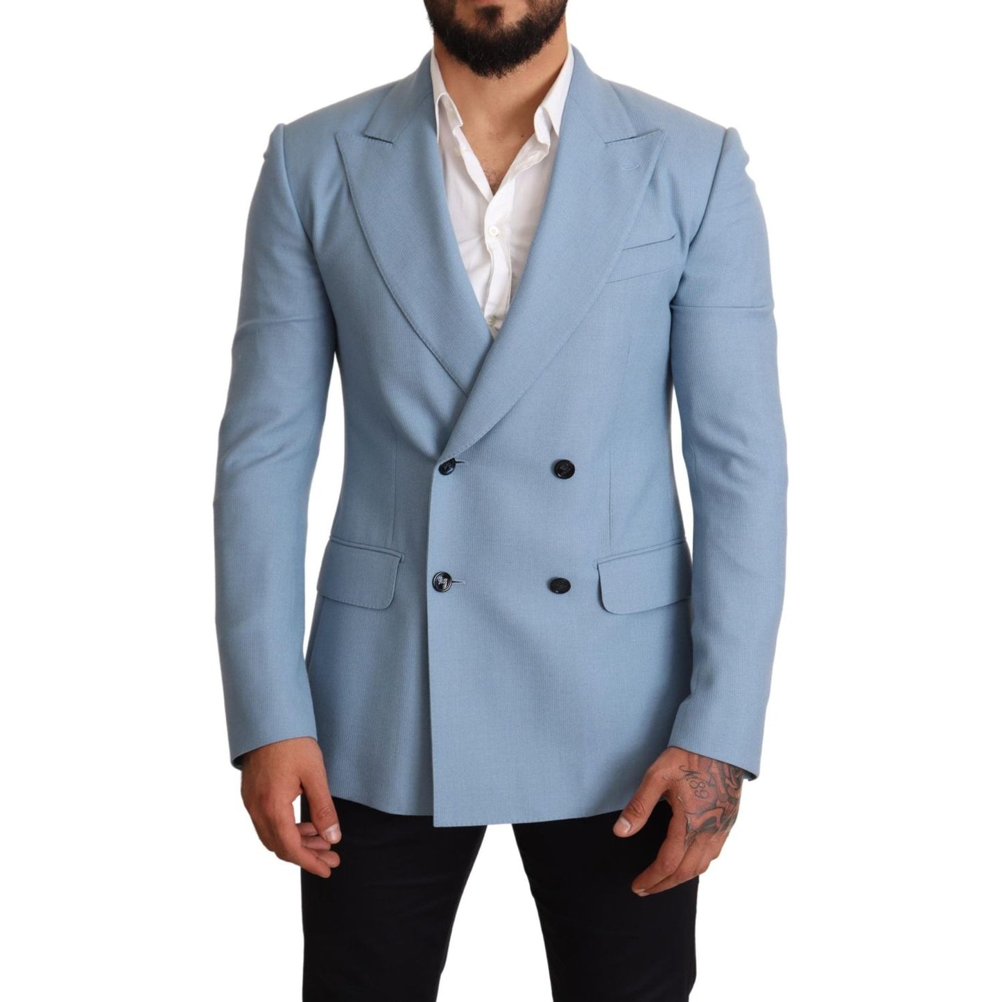 Dolce & Gabbana Elegant Blue Cashmere-Silk Men's Blazer Blazer Jacket Dolce & Gabbana