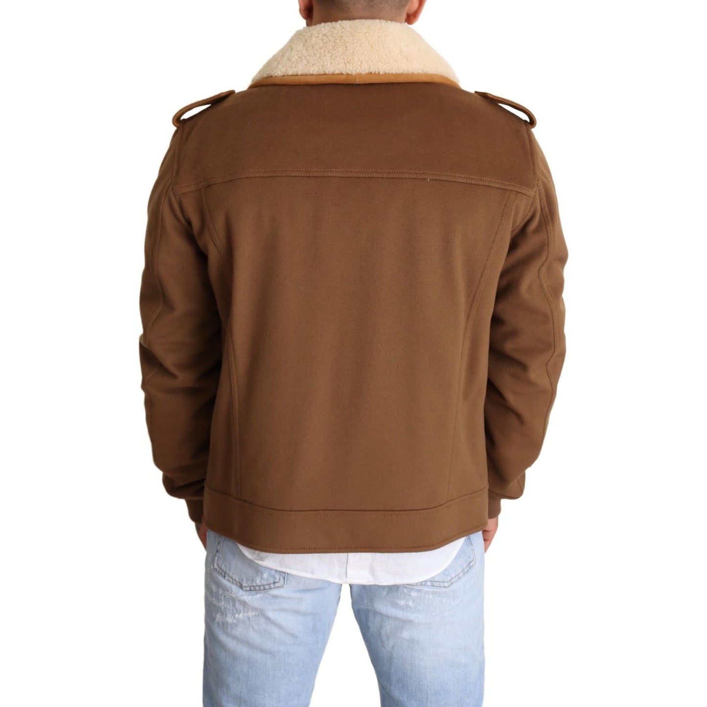 Dolce & Gabbana Brown Double Breasted Shearling Coat Jacket