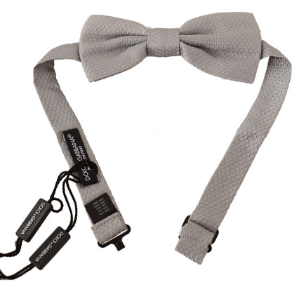 Dolce & Gabbana Silver Gray 100% Silk Adjustable Neck Papillon Bow Tie Dolce & Gabbana