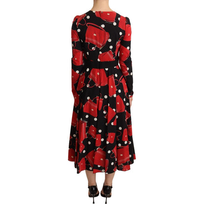 Dolce & Gabbana Black Sicily Bag Print Flared Midi Dress