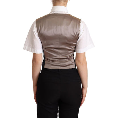 Dolce & Gabbana Black Jacquard Floral Waistcoat Vest Green