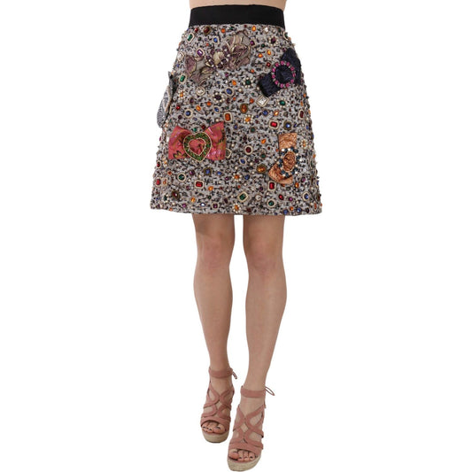 Dolce & Gabbana Silver Embellished High Waist Mini Skirt WOMAN SKIRTS Dolce & Gabbana