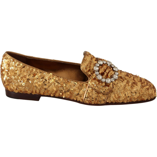 Dolce & Gabbana Elegant Gold Sequin Crystal Flats Dolce & Gabbana