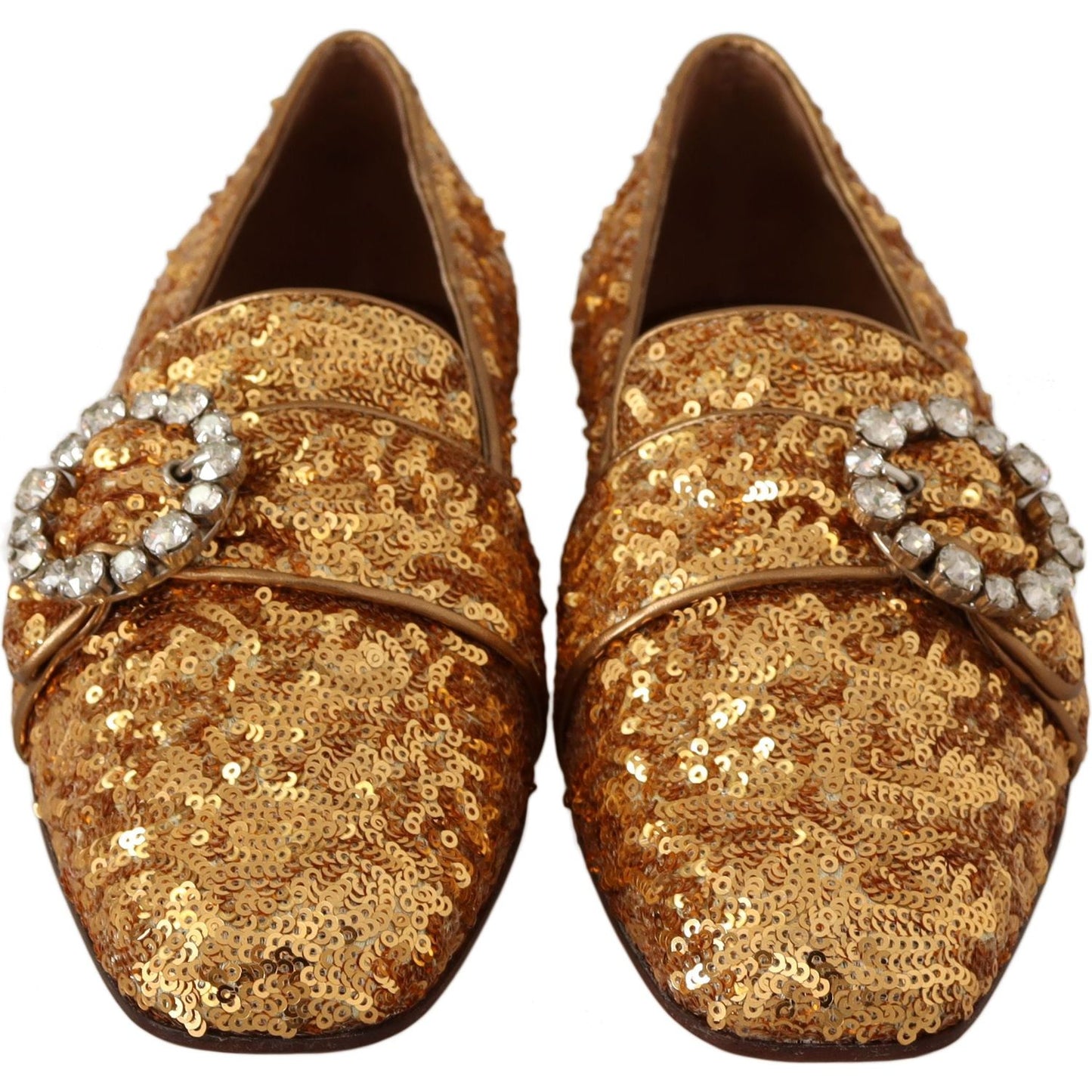 Dolce & Gabbana Elegant Gold Sequin Crystal Flats Dolce & Gabbana