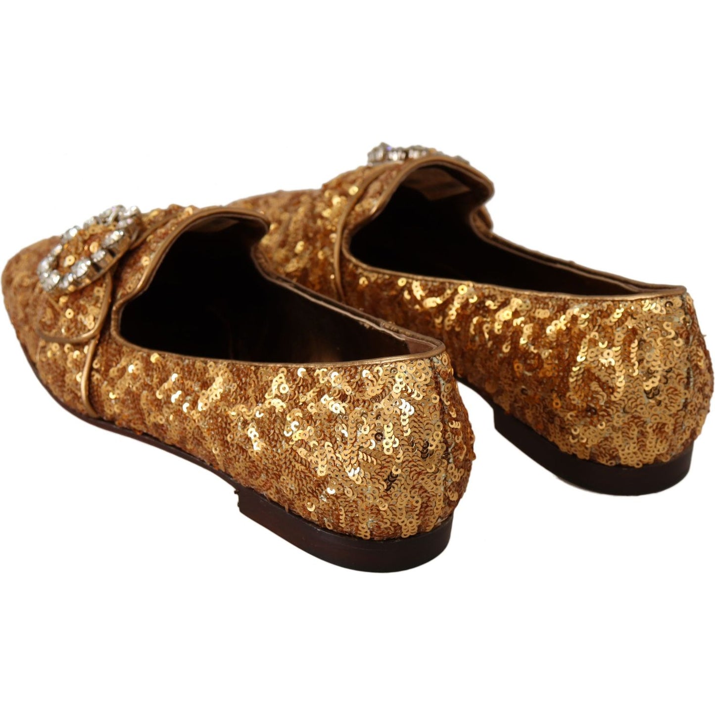 Dolce & Gabbana Elegant Gold Sequin Crystal Flats Dolce & Gabbana