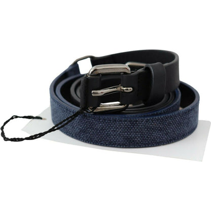 Costume National Black Blue Leather Silver Logo Belt