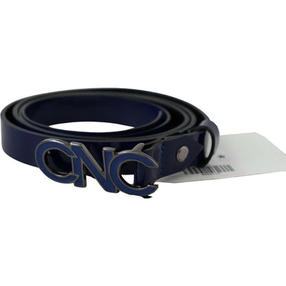 Costume National Blue Leather Logo Skinny Fashion Belt Costume National