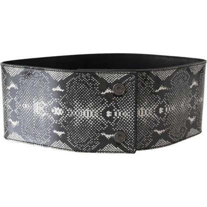 Ermanno Scervino Black Wide Leather Snakeskin Design Waist Belt