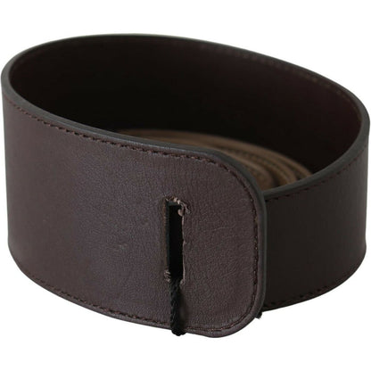 GF Ferre Brown Genuine Leather Logo Wide Waist Belt