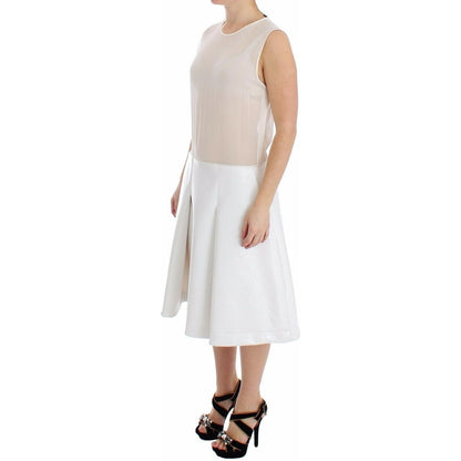 Koonhor White Pleated Bottom Tank Sheath Transparent Dress