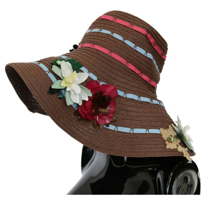 Dolce & Gabbana Brown Knitted Straw Floral Hat
