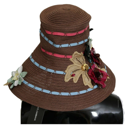 Dolce & Gabbana Brown Knitted Straw Floral Hat