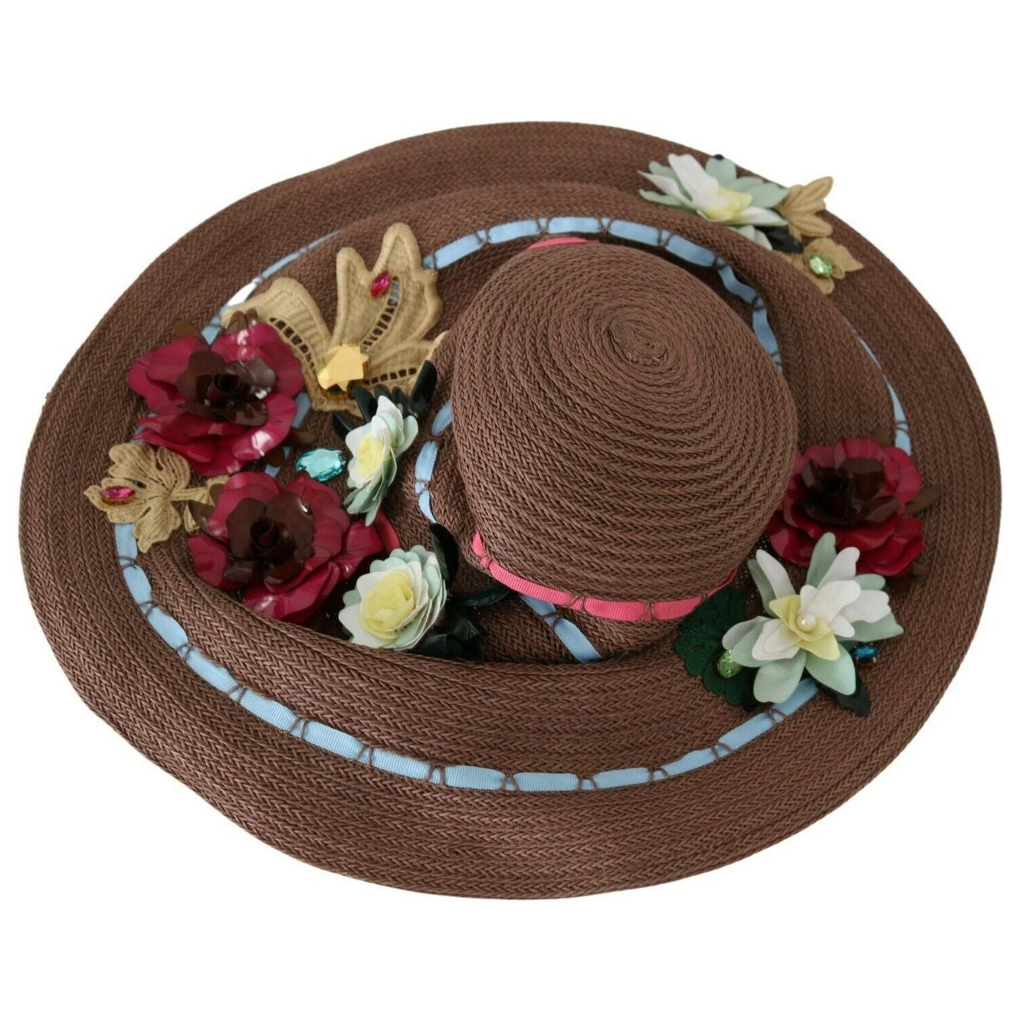 Dolce & Gabbana Brown Knitted Straw Floral Hat