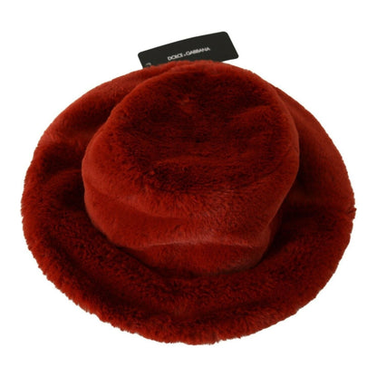 Dolce & Gabbana Red Bordeaux Fur Wide Brim Bucket Hat