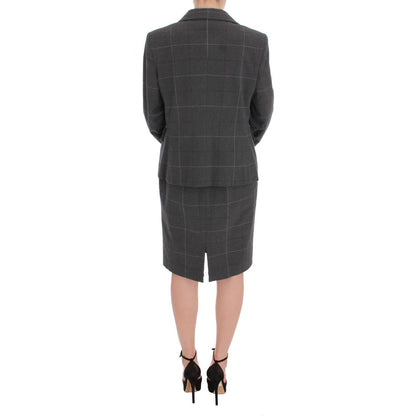 BENCIVENGA Gray Checkered Cotton Blazer Dress Set Suit