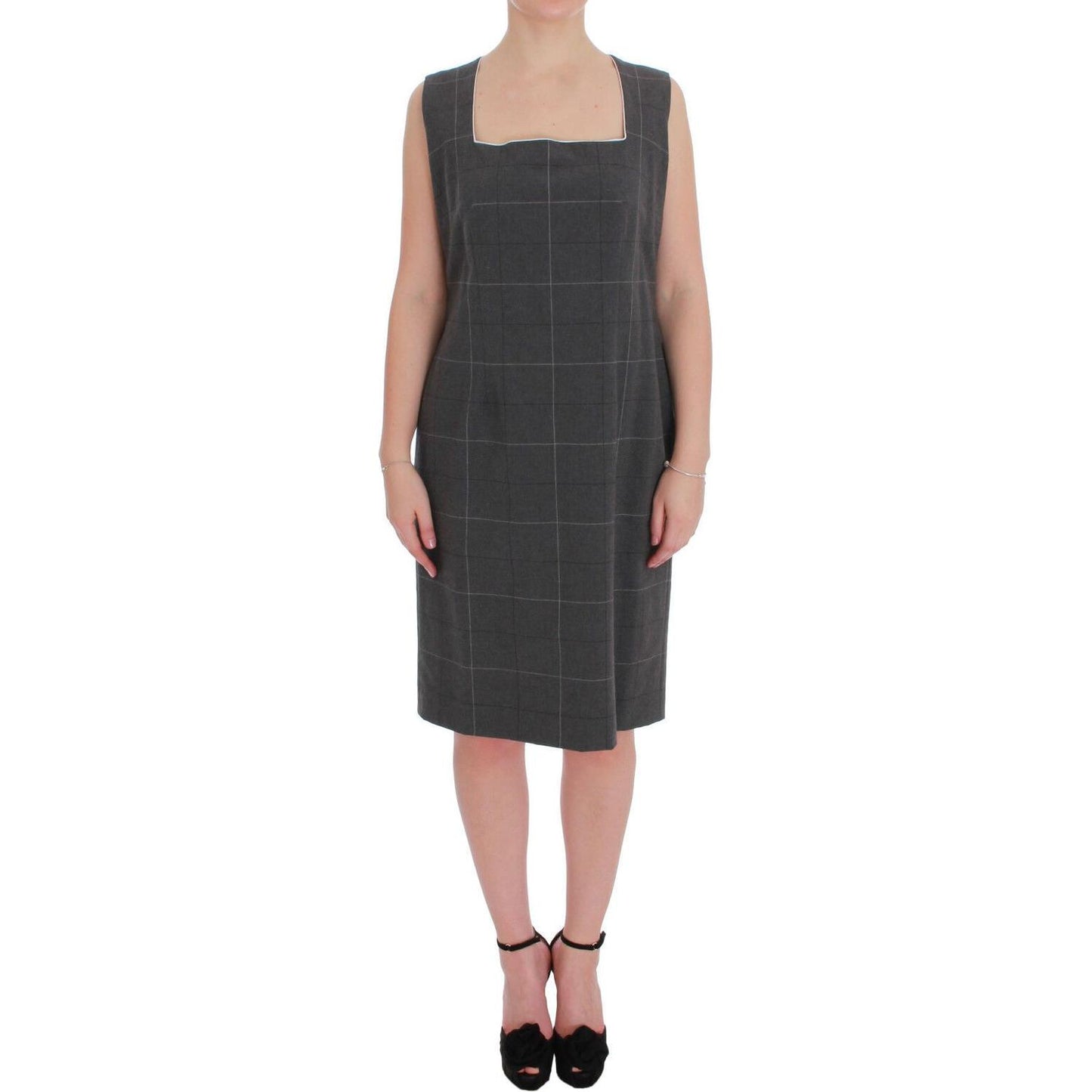 BENCIVENGA Gray Checkered Cotton Blazer Dress Set Suit