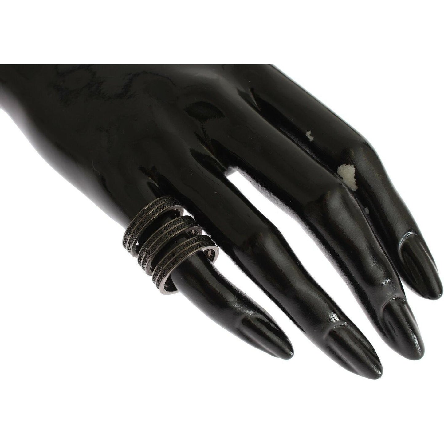 Nialaya Black CZ Rhodium 925 Silver Ring Nialaya