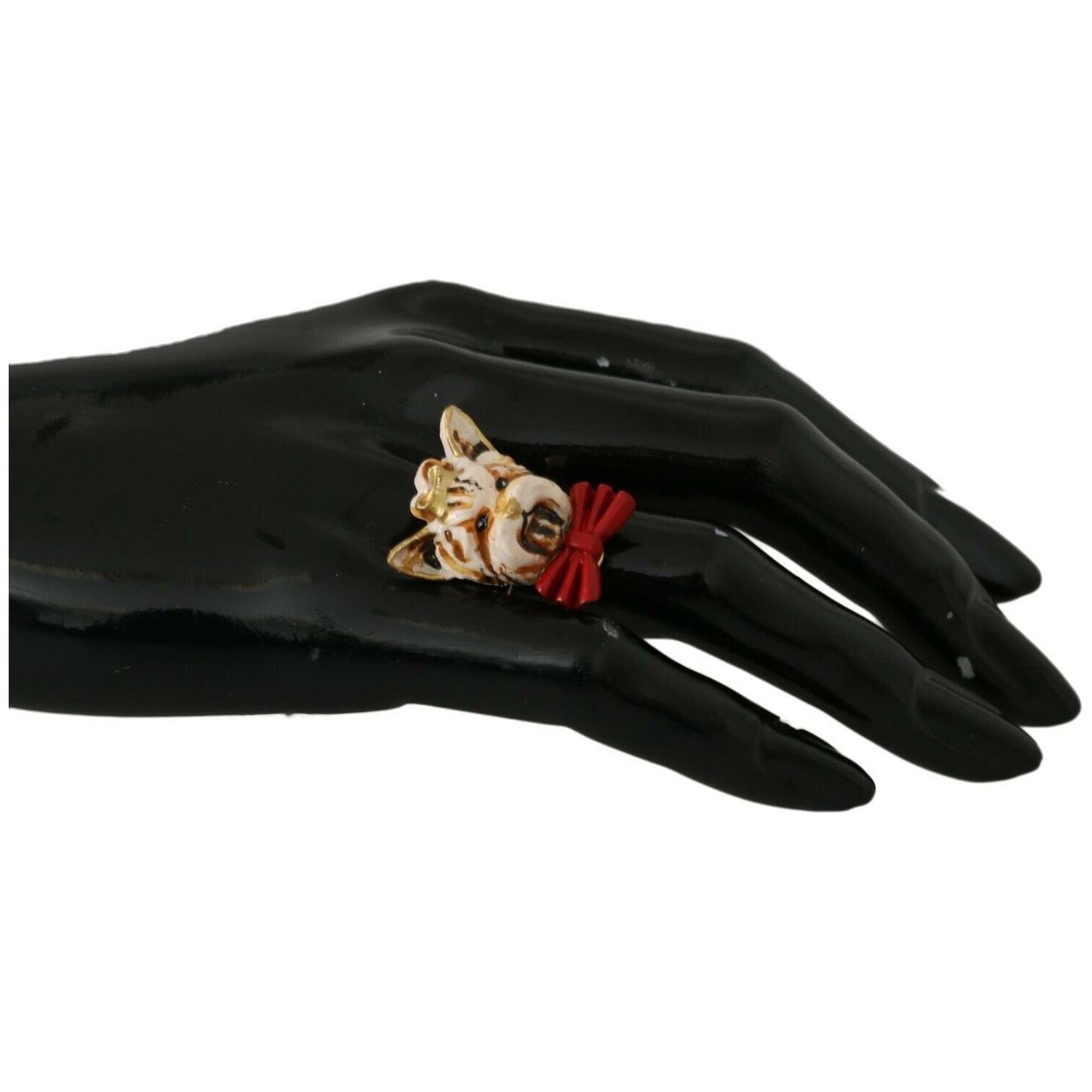 Dolce & Gabbana Gold Brass Resin Beige Dog Pet Branded Accessory Ring Dolce & Gabbana