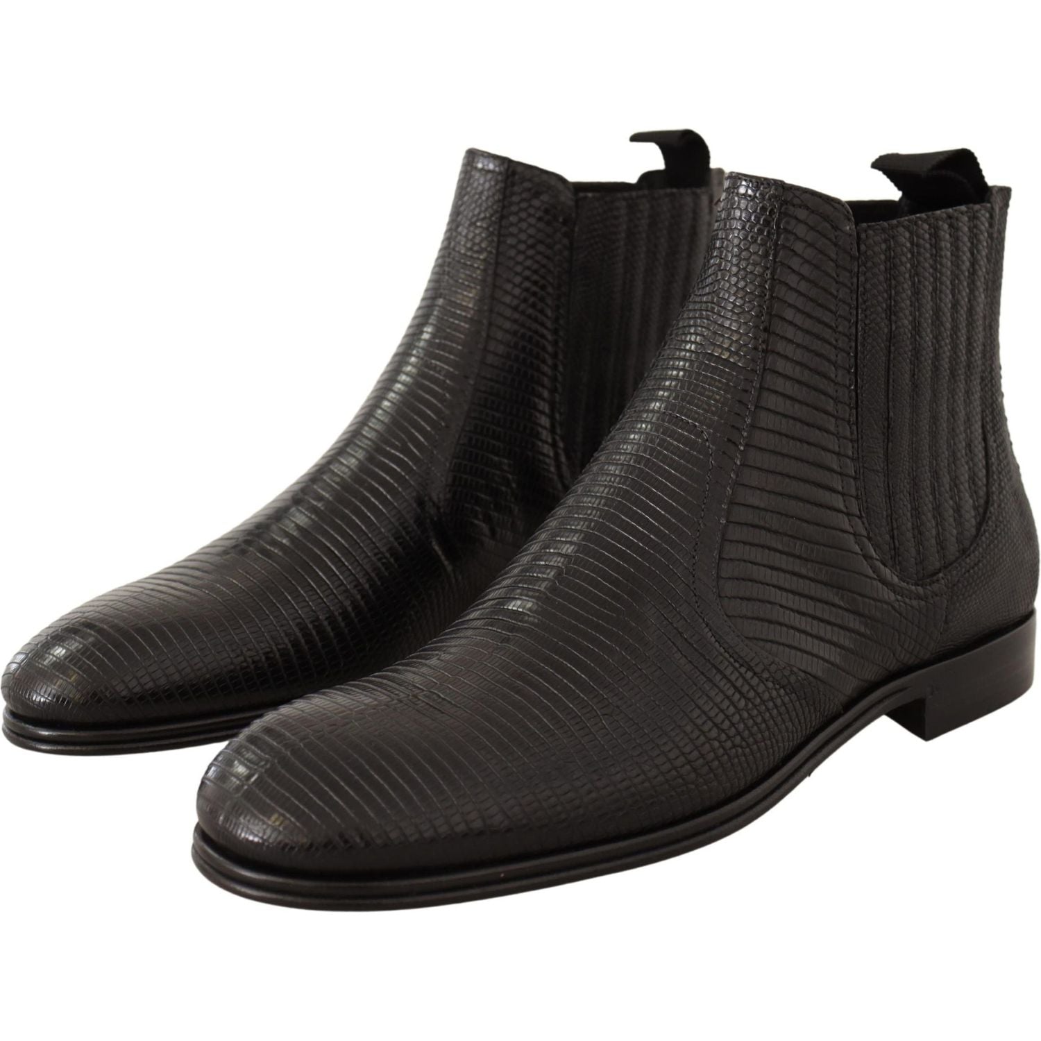 Dolce & Gabbana Black Leather Lizard Skin Ankle Boots