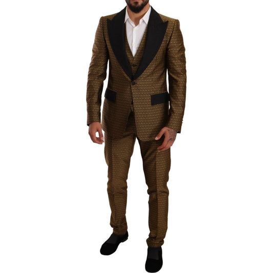 Dolce & Gabbana Elegant Yellow Patterned Three-Piece Suit Dolce & Gabbana