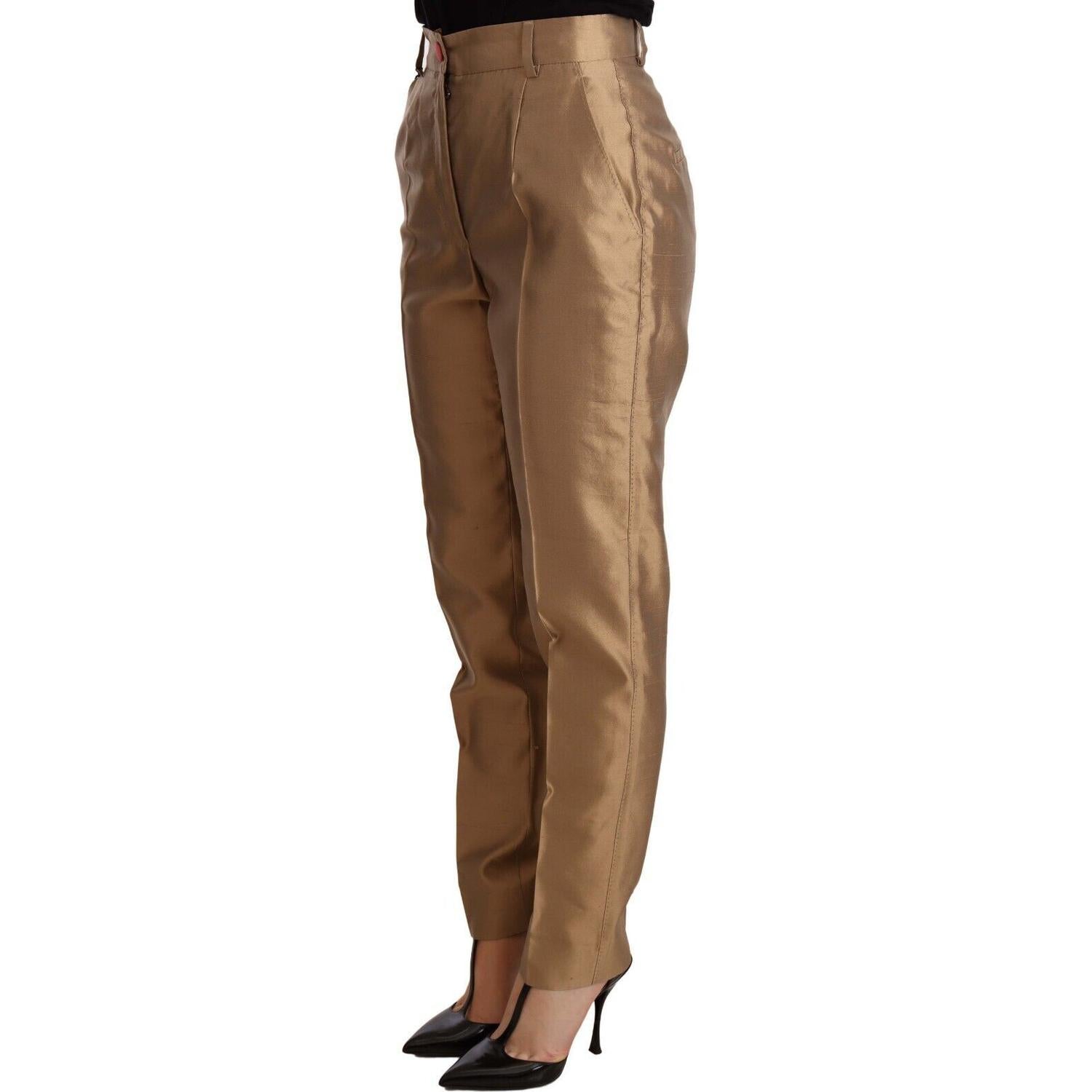 优雅金色锥形真丝长裤