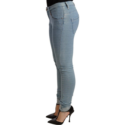 Acht Blue Cotton Stretch Hem Slim Fit Women Denim Trouser