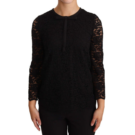 Dolce & Gabbana Black Floral Lace Nylon Blouse Top