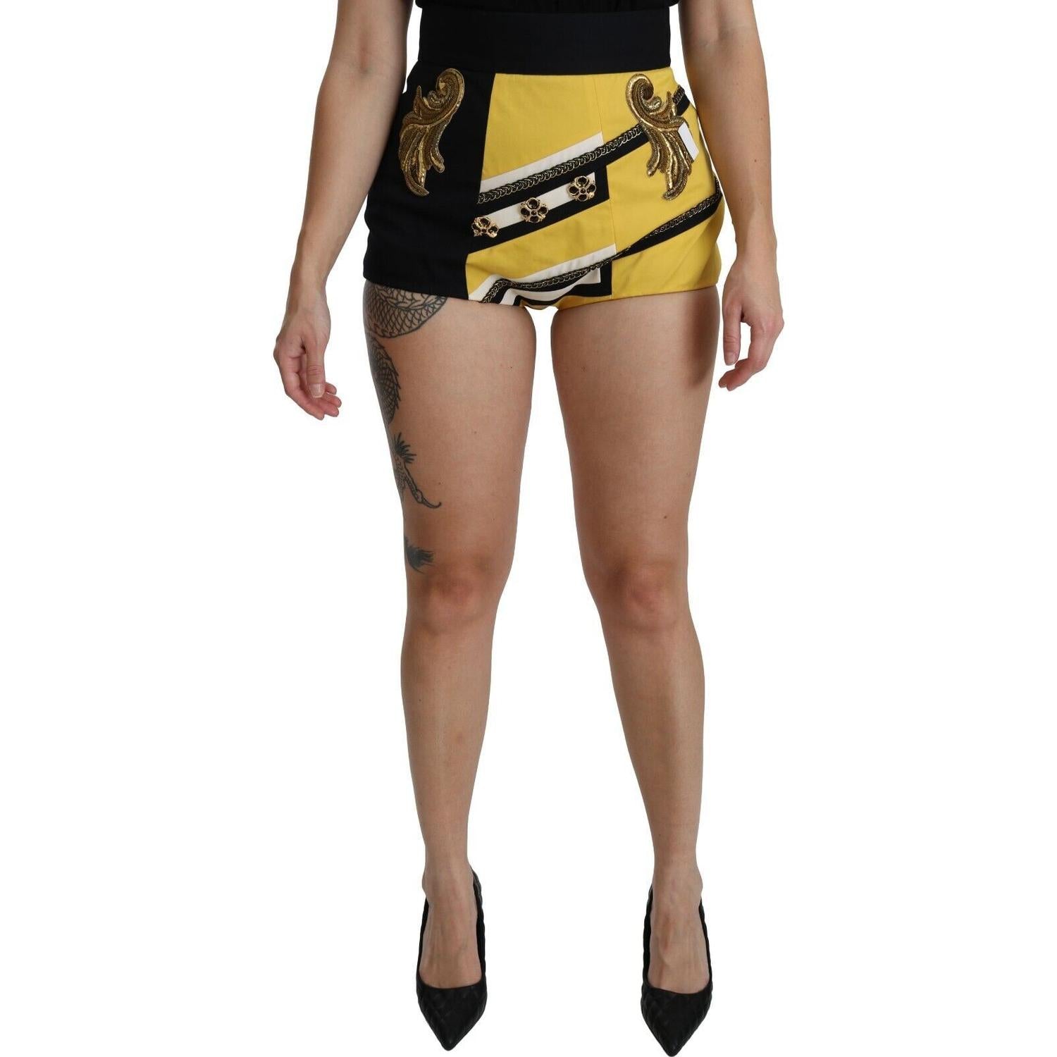 刺绣水晶高腰迷你短裤