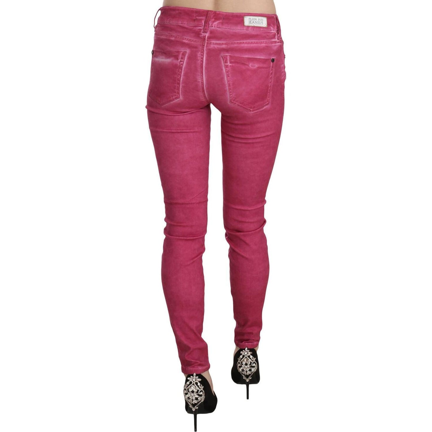 PLEIN SUD Pink Velvet Mid Waist Skinny Trouser Pants