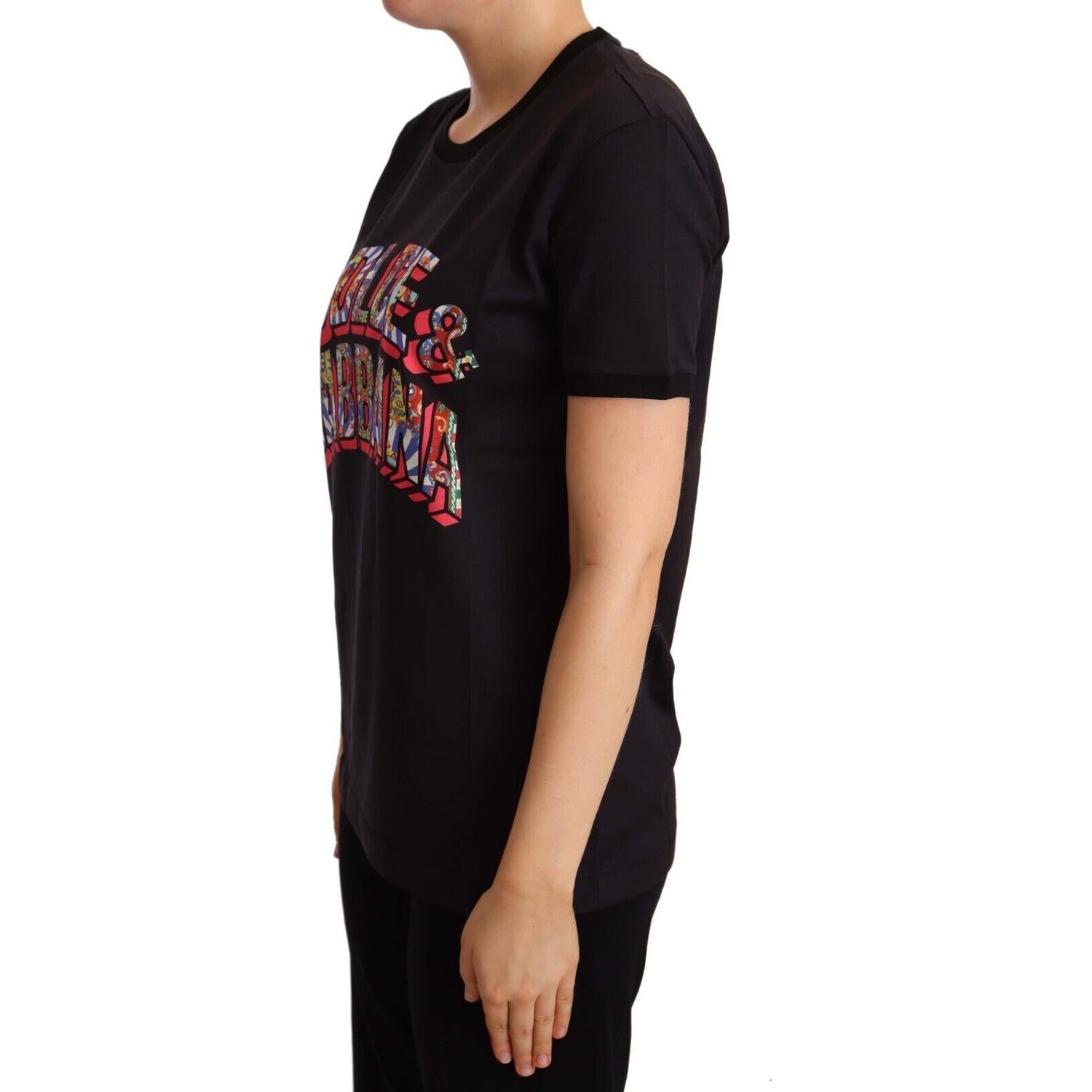 优雅黑色棉质徽标 T 恤