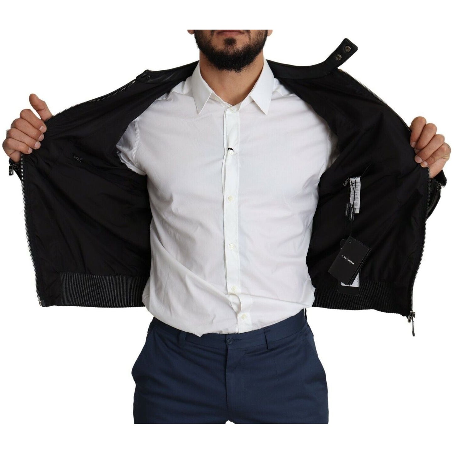 Dolce & Gabbana Black Nylon Full Zip Men Bomber Coat Jacket