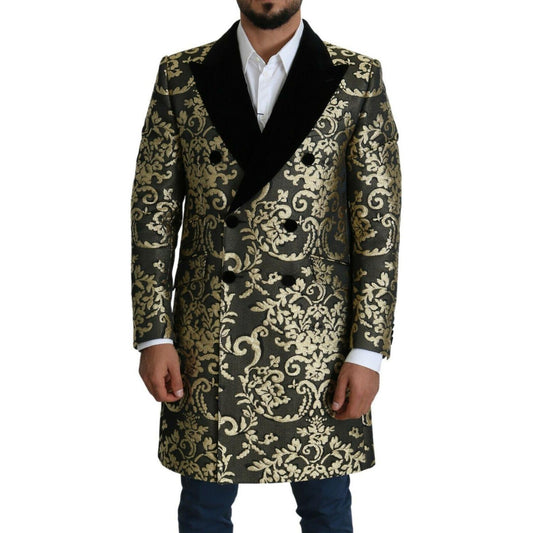 Dolce & Gabbana Black Gold Jacquard Long Coat SICILIA Jacket
