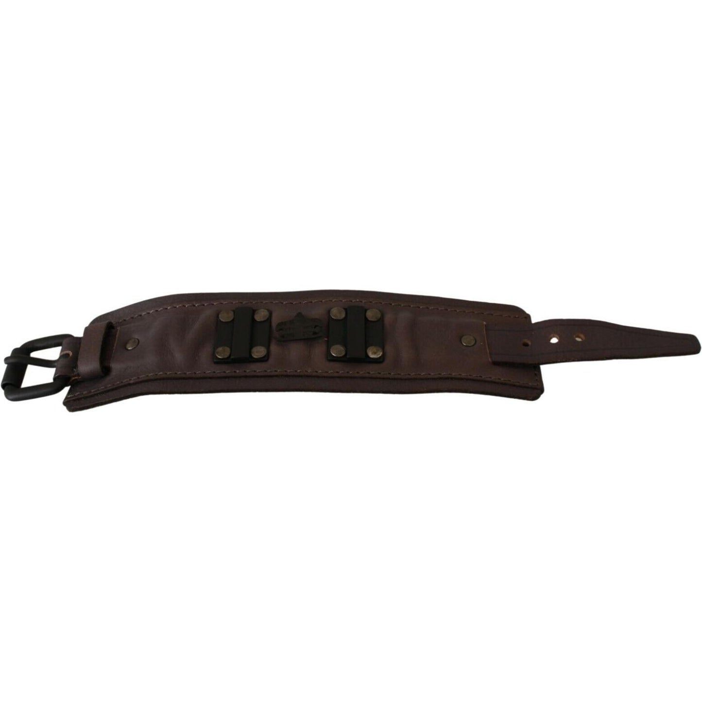 Scervino Street Brown Leather Branded Wide Buckle Closure Bracelet Scervino Street