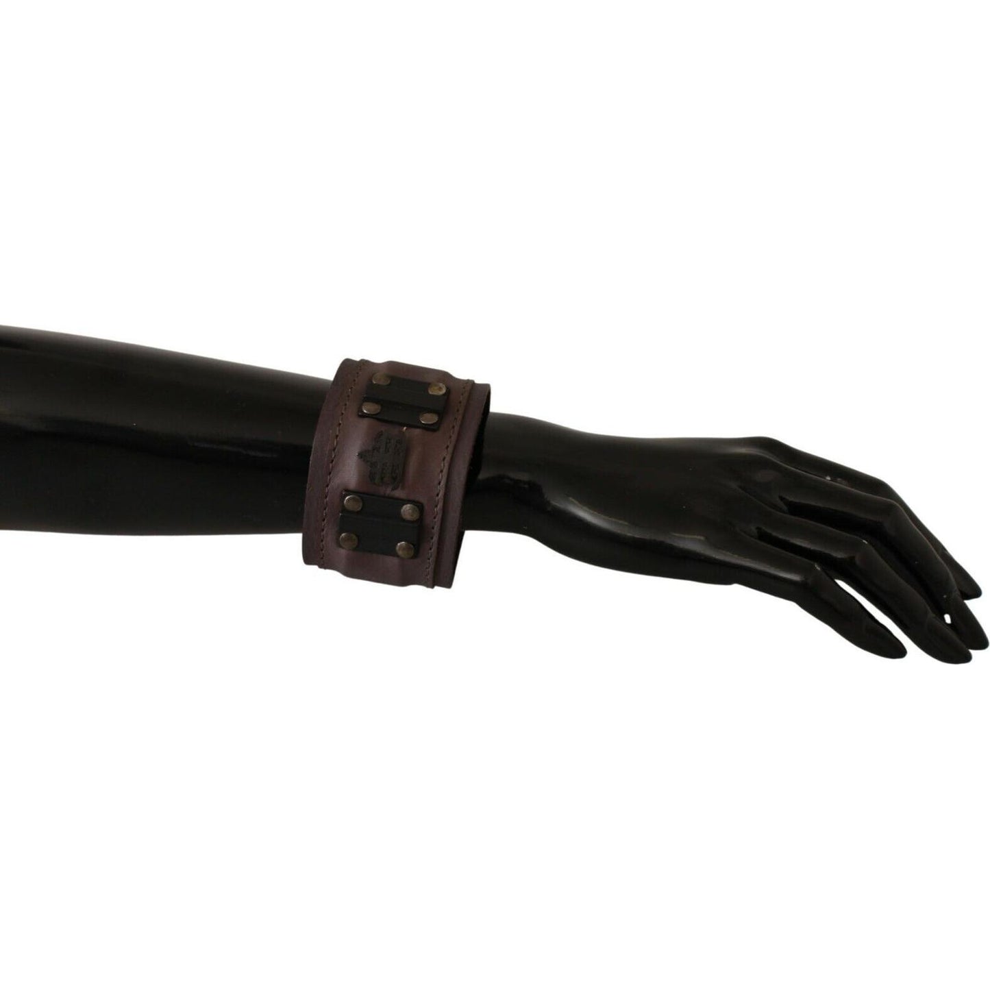 Scervino Street Brown Leather Branded Wide Buckle Closure Bracelet Scervino Street