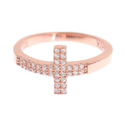 Nialaya Pink Gold 925 Silver Womens Cross CZ Ring Nialaya