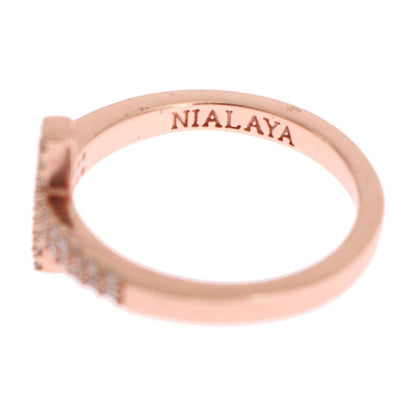 Nialaya Pink Gold 925 Silver Womens Cross CZ Ring Nialaya