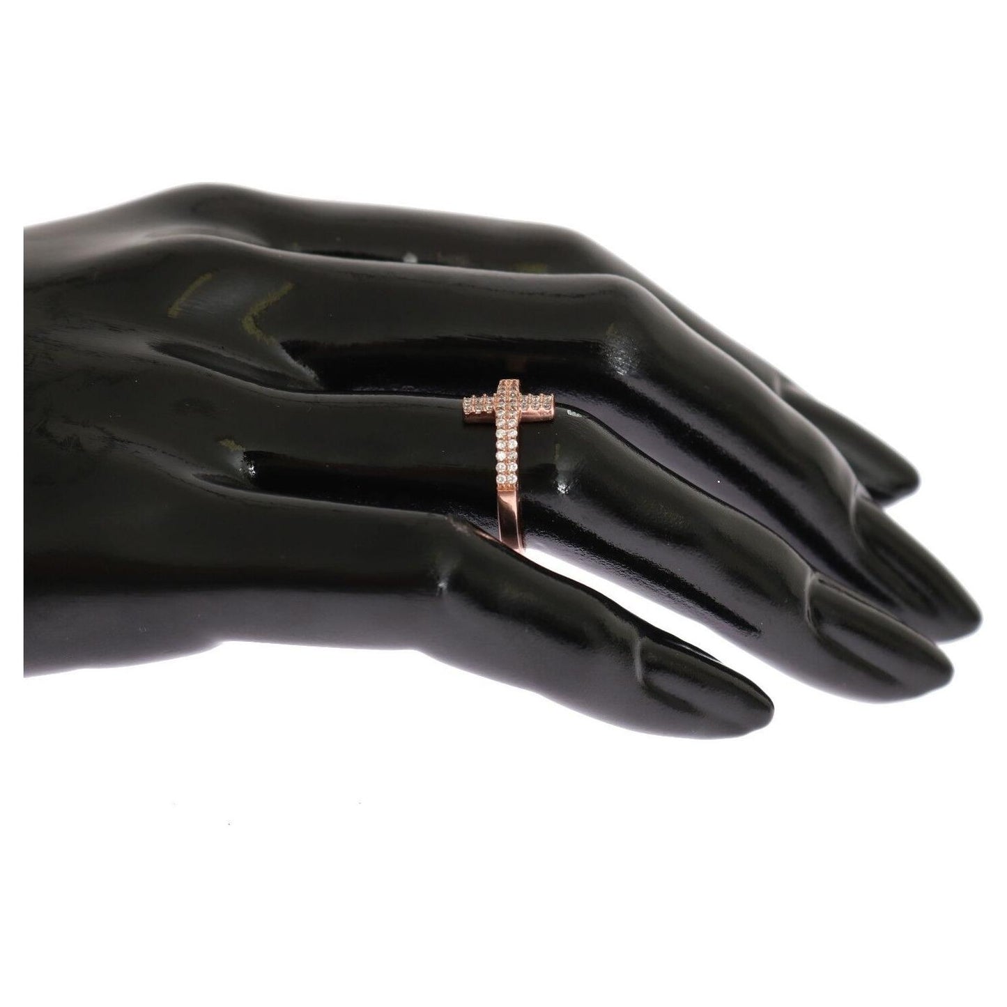 Nialaya Pink Gold 925 Silver Womens Cross CZ Ring Nialaya